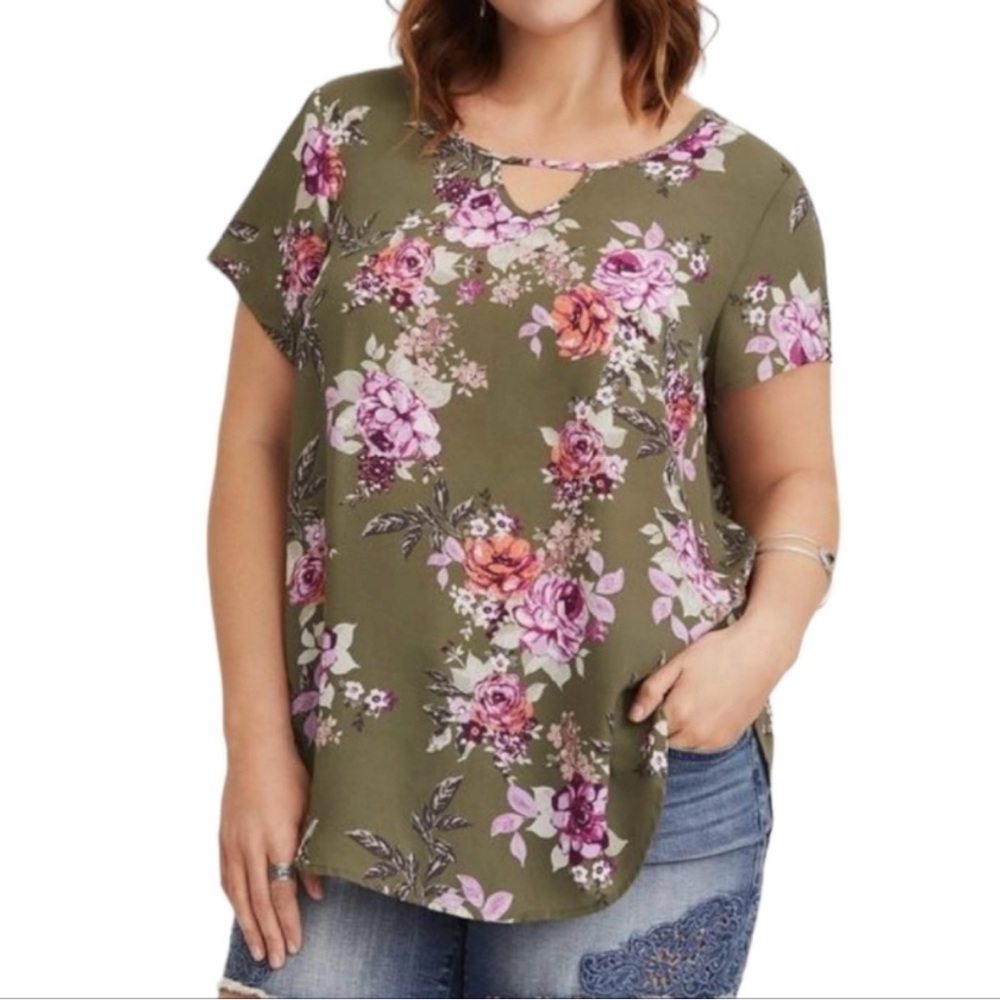 Torrid Olive Green Floral Blouse